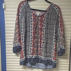 Elegant Women's Bohemian Blouse - Red and Blue